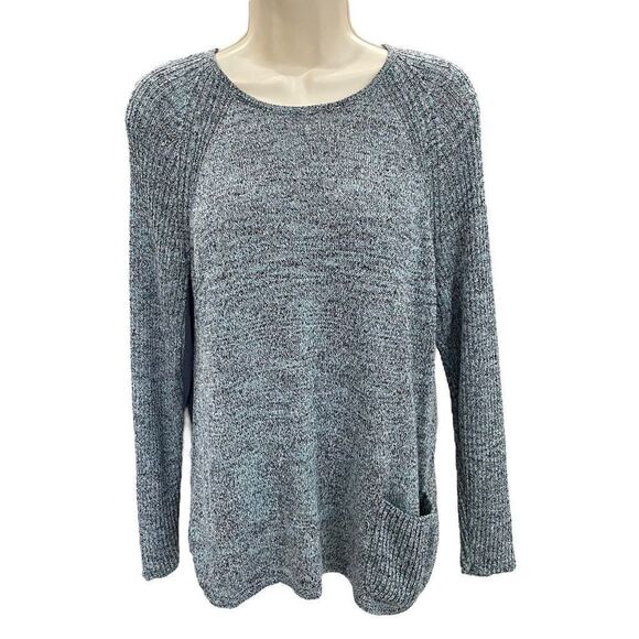 J. Jill Purejill Turquoise Blue Green Gray Marled Linen Blend Crewneck Sweater M - Picture 1 of 10